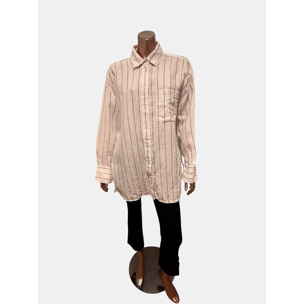 Banana Republic Oversized Linen Pinstripe Shirt Coastal Beach Resort Preppy/L